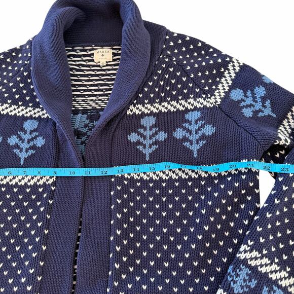 MAREA Flower Intarsia Cotton Shawl Cardigan Sweater Blue - Small - Picture 8 of 16